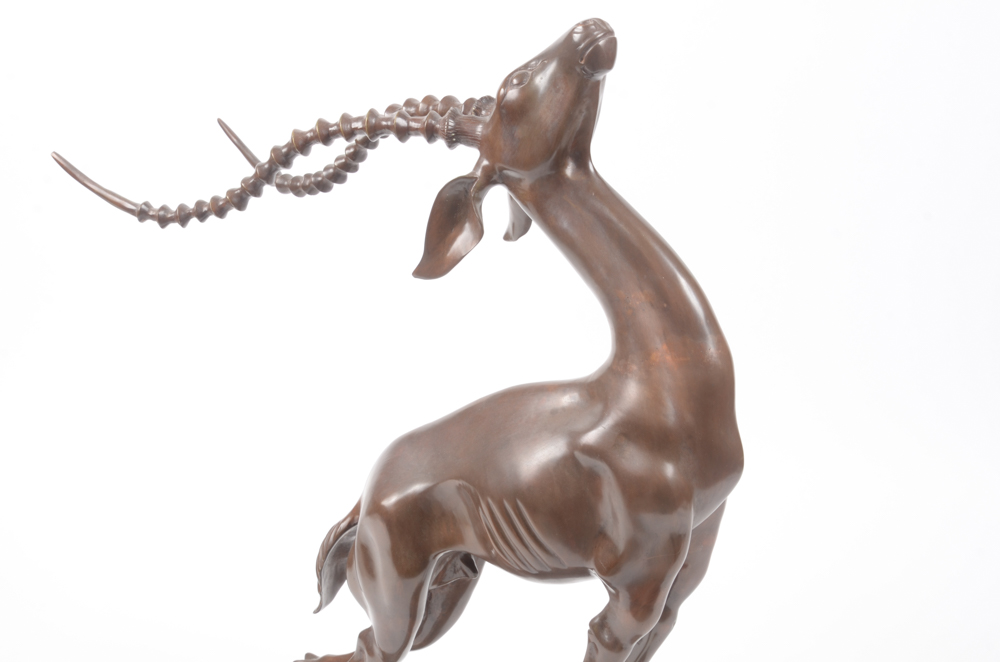 Bronze Tone Metal Gazelle Sculpture