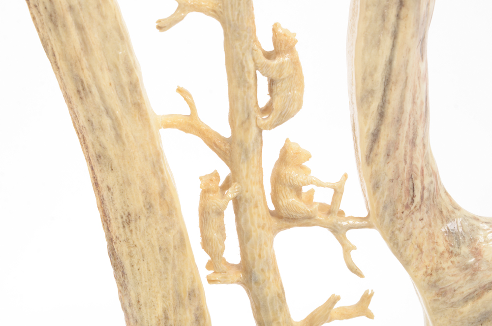 Hand-Carved Animal Antler Eagle With Bear Cubs