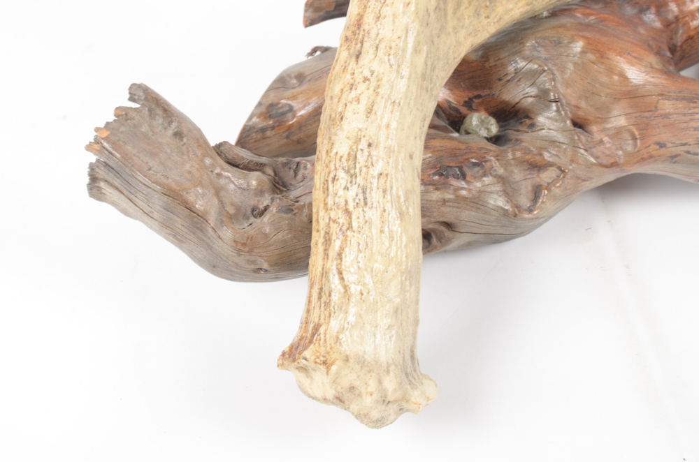 Hand-Carved Animal Antler Eagle With Bear Cubs