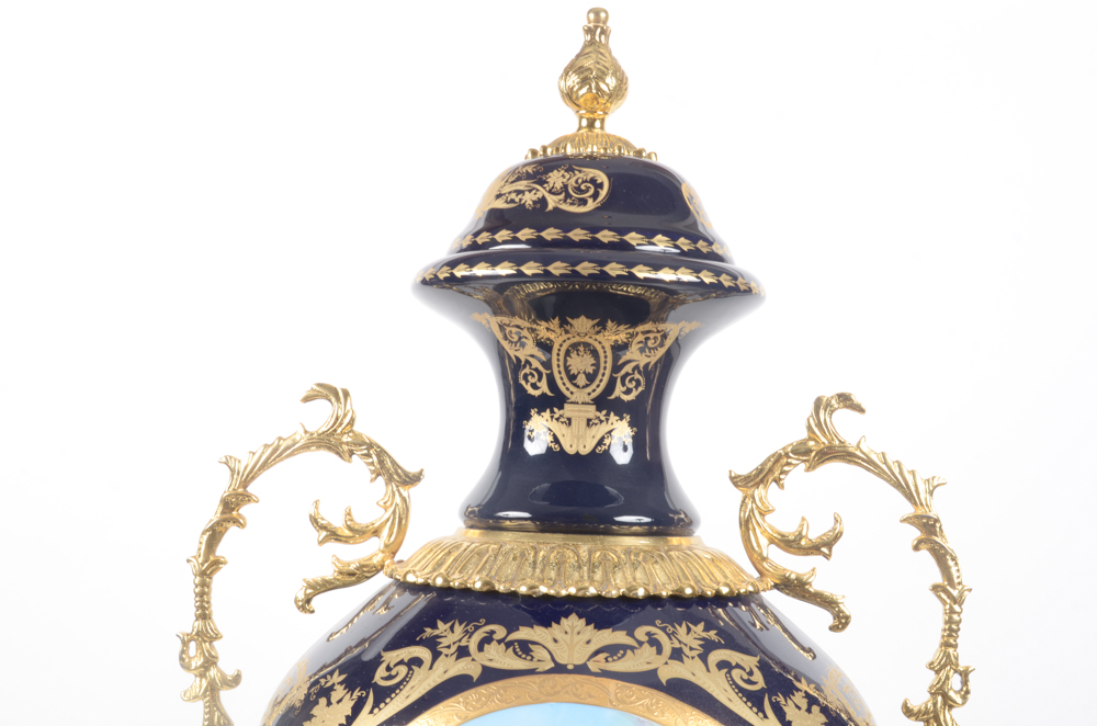 Contemporary Sevres Style Porcelain Urn With Gold-Tone Mounts