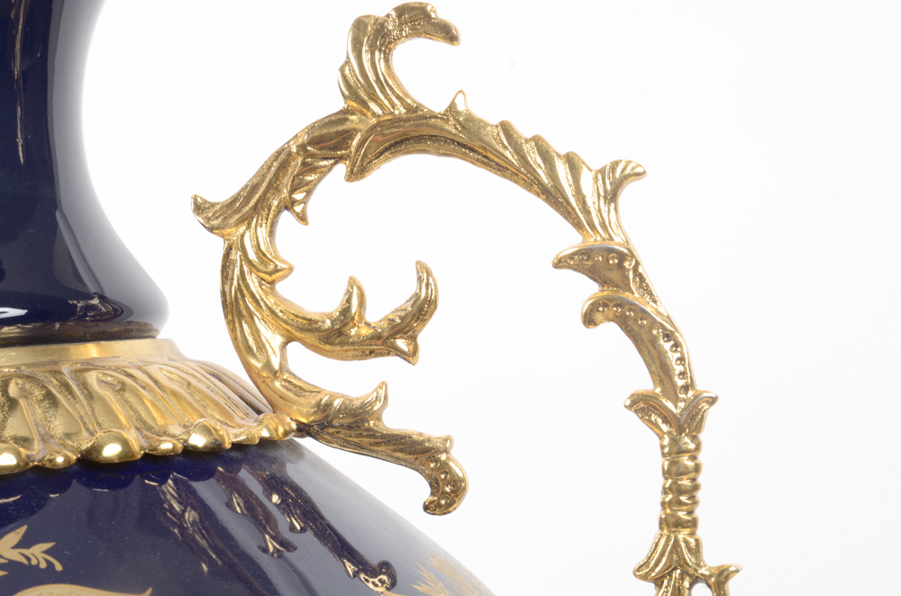 Contemporary Sevres Style Porcelain Urn With Gold-Tone Mounts