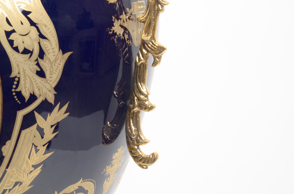 Contemporary Sevres Style Porcelain Urn With Gold-Tone Mounts