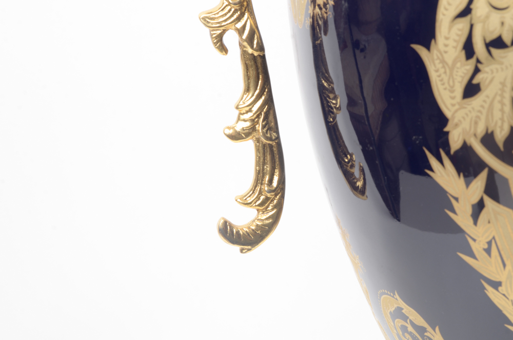 Contemporary Sevres Style Porcelain Urn With Gold-Tone Mounts