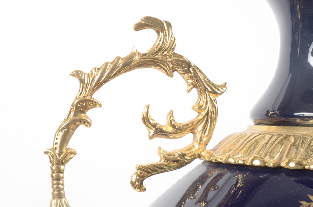 Contemporary Sevres Style Porcelain Urn With Gold-Tone Mounts