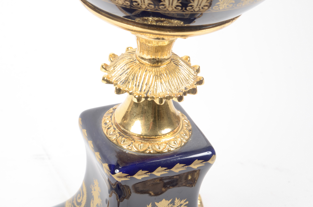 Contemporary Sevres Style Porcelain Urn With Gold-Tone Mounts