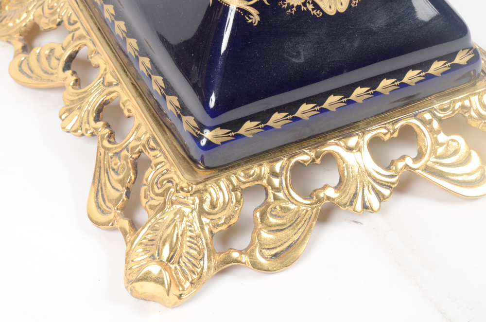 Contemporary Sevres Style Porcelain Urn With Gold-Tone Mounts