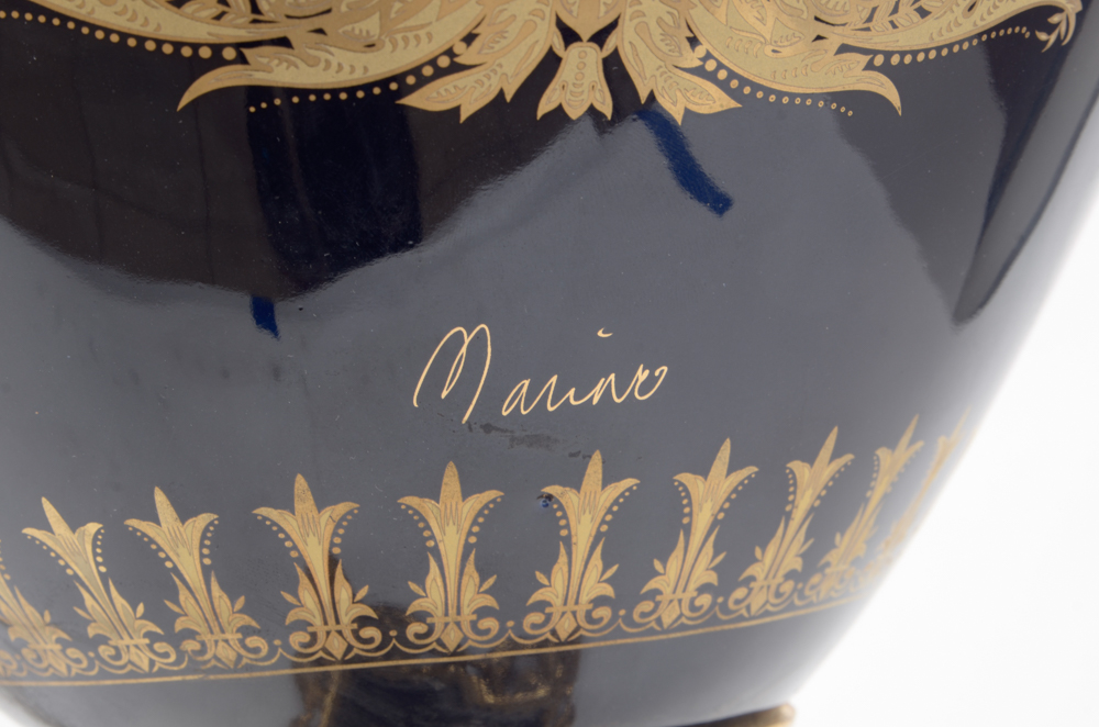 Contemporary Sevres Style Porcelain Urn With Gold-Tone Mounts