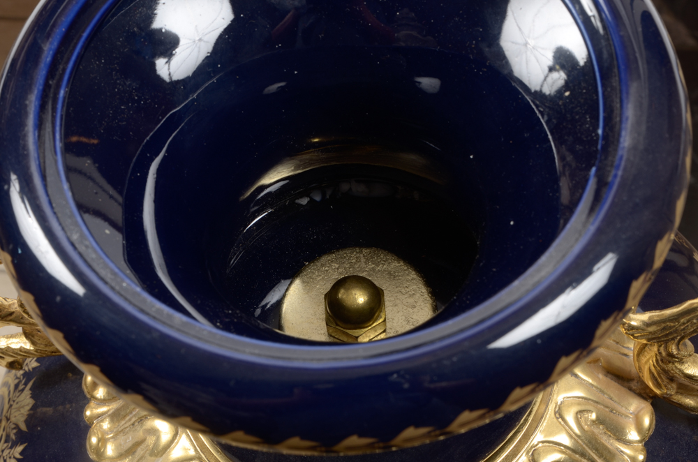 Contemporary Sevres Style Porcelain Urn With Gold-Tone Mounts