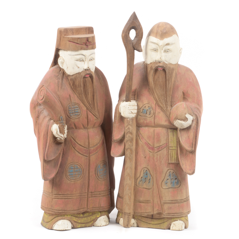 Pair of Vintage Chinese Carved Wood Figures