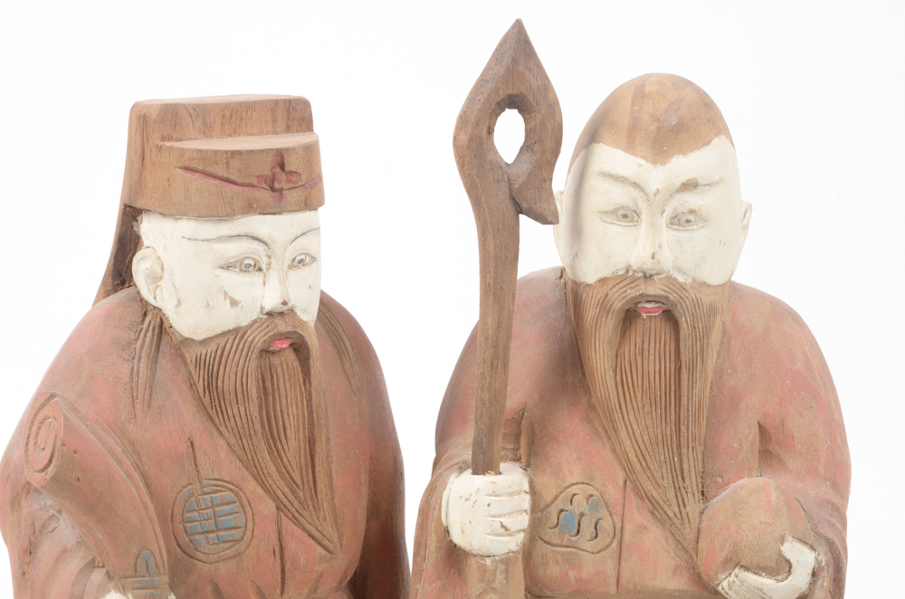 Pair of Vintage Chinese Carved Wood Figures