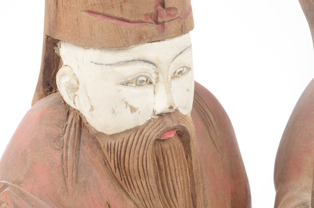 Pair of Vintage Chinese Carved Wood Figures