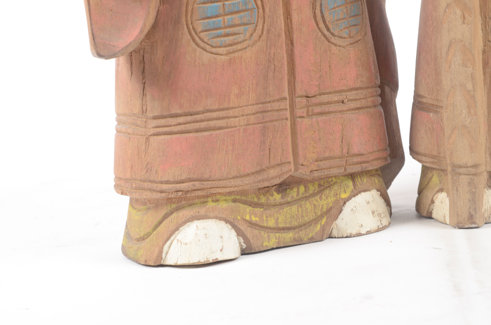Pair of Vintage Chinese Carved Wood Figures
