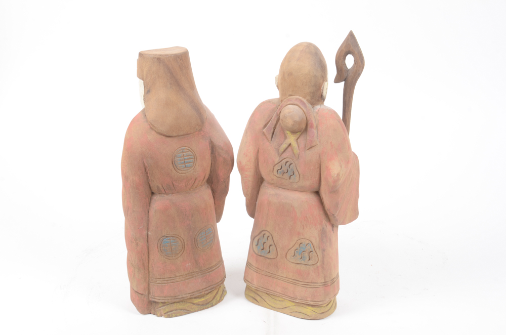 Pair of Vintage Chinese Carved Wood Figures