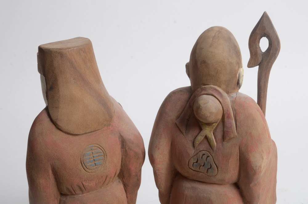 Pair of Vintage Chinese Carved Wood Figures