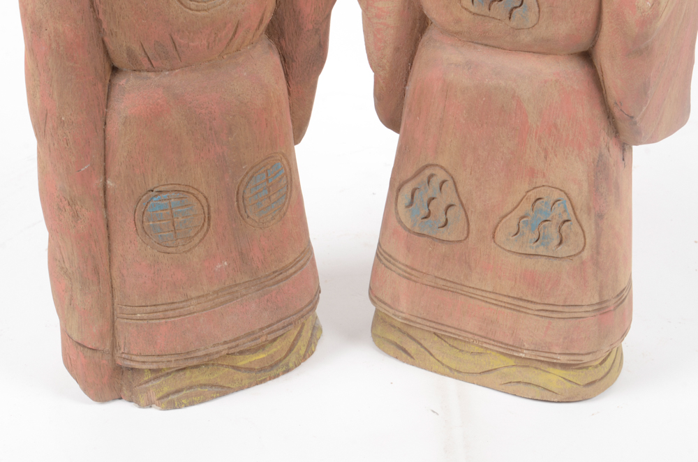 Pair of Vintage Chinese Carved Wood Figures