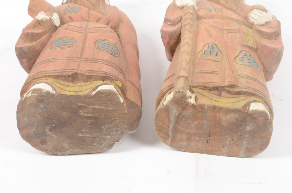Pair of Vintage Chinese Carved Wood Figures