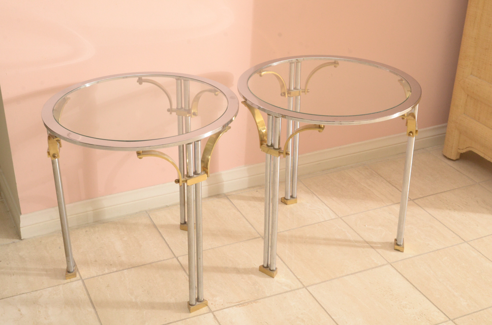 Pair of 1980s Art Deco Revival Glass Side Tables