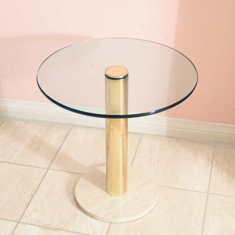 Glass Top and Limestone Base Side Table