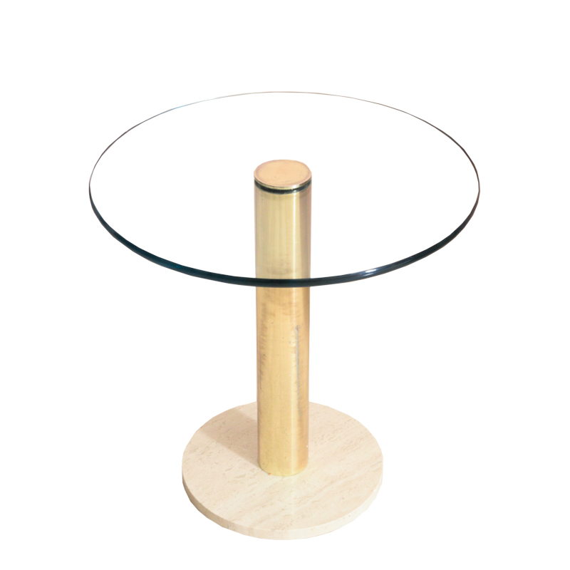 Glass Top and Limestone Base Side Table