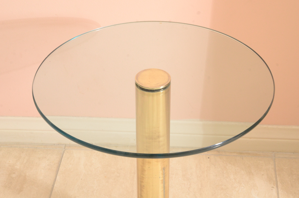 Glass Top and Limestone Base Side Table