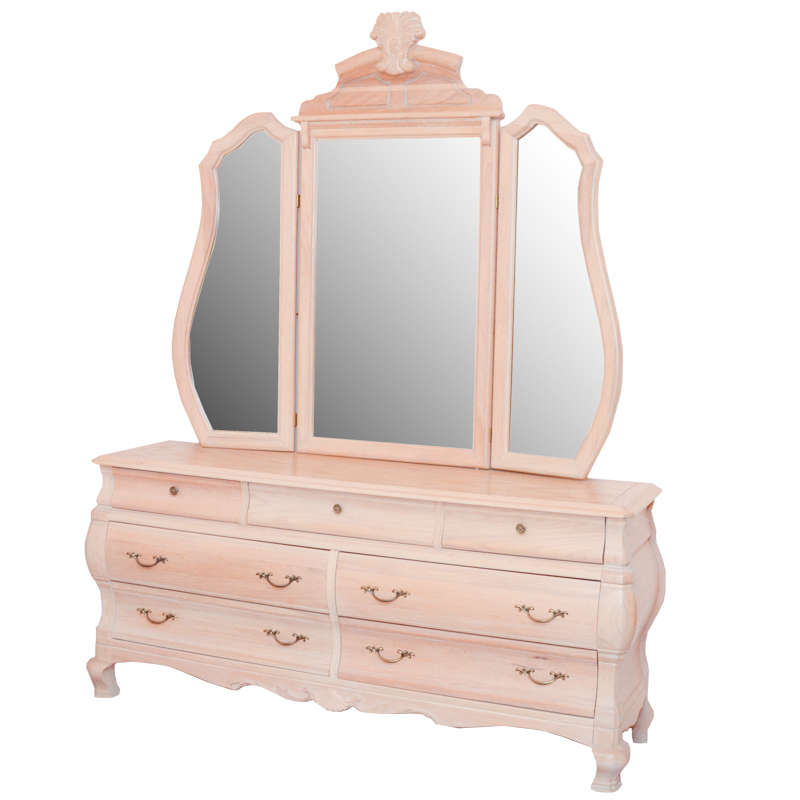Oak Bombe Vanity Dresser With Mirror