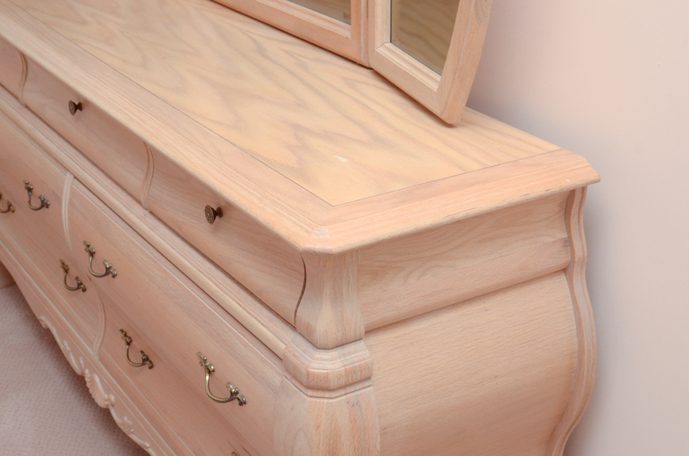 Oak Bombe Vanity Dresser With Mirror