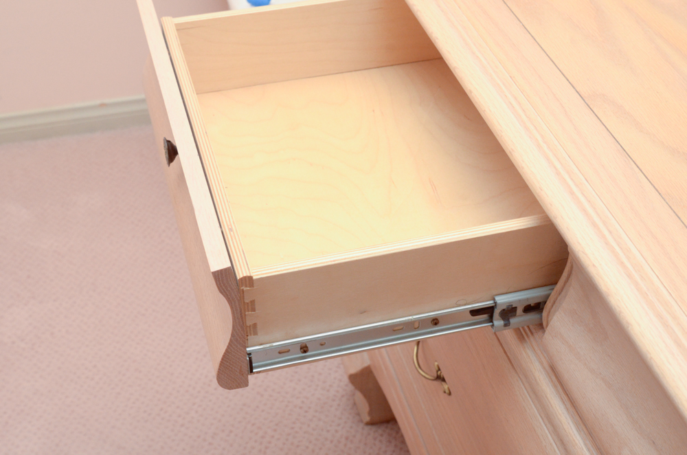 Oak Bombe Vanity Dresser With Mirror