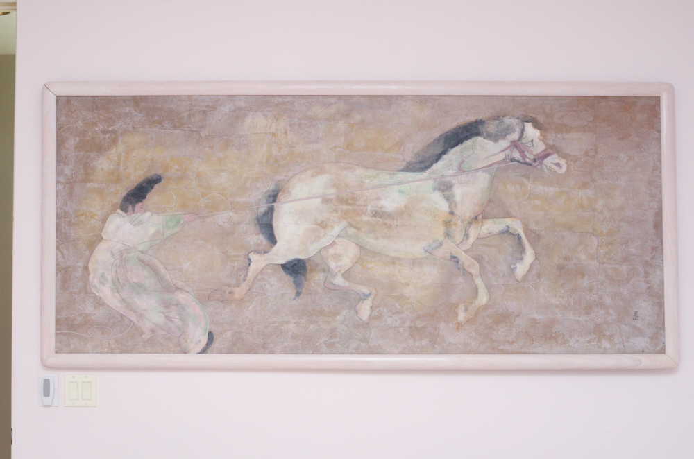 Chinese Mixed Media on Board of Figure and Running Horse