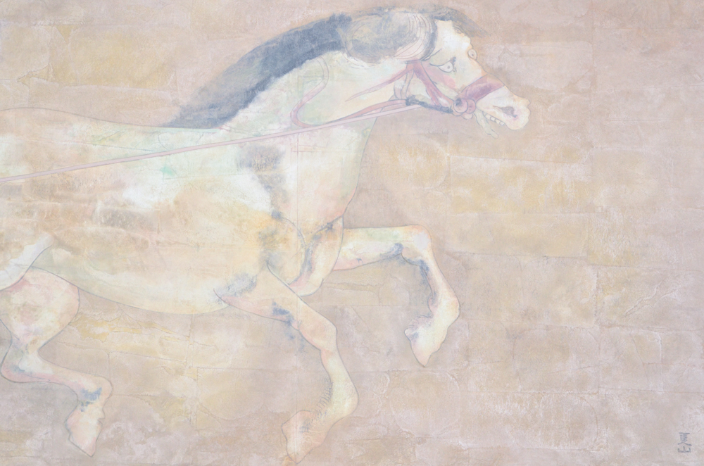 Chinese Mixed Media on Board of Figure and Running Horse