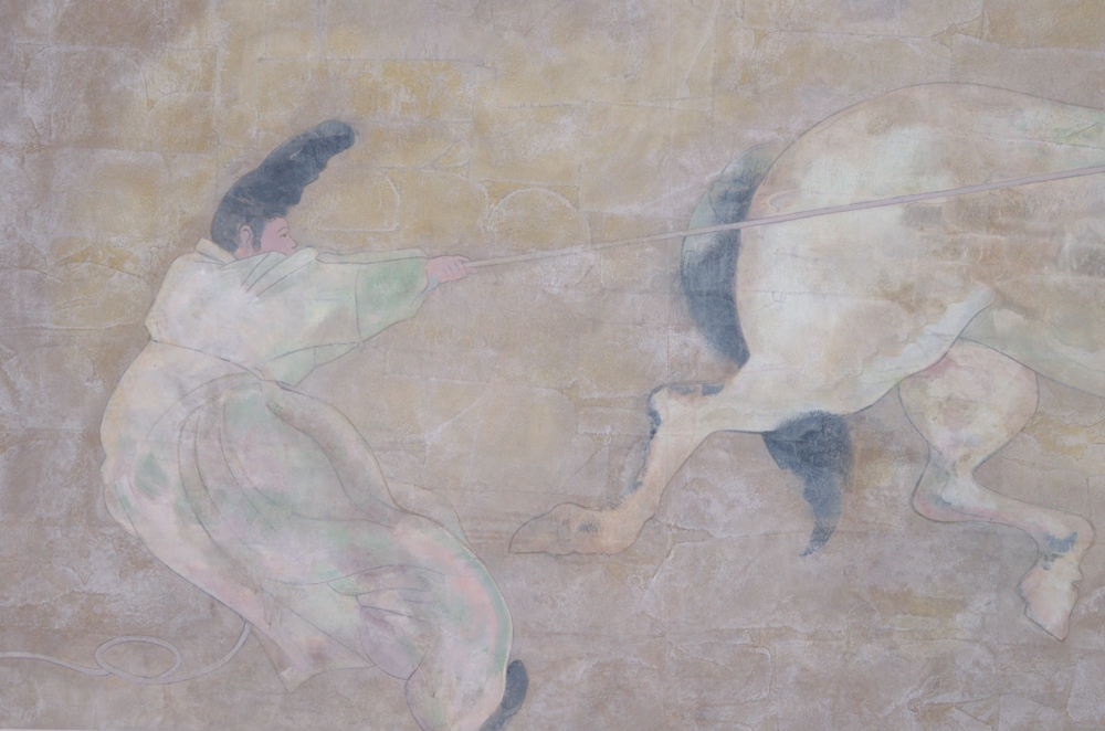 Chinese Mixed Media on Board of Figure and Running Horse
