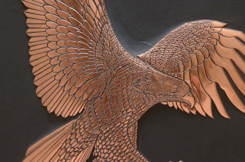Chinese Textured Copper Tone Eagle Print