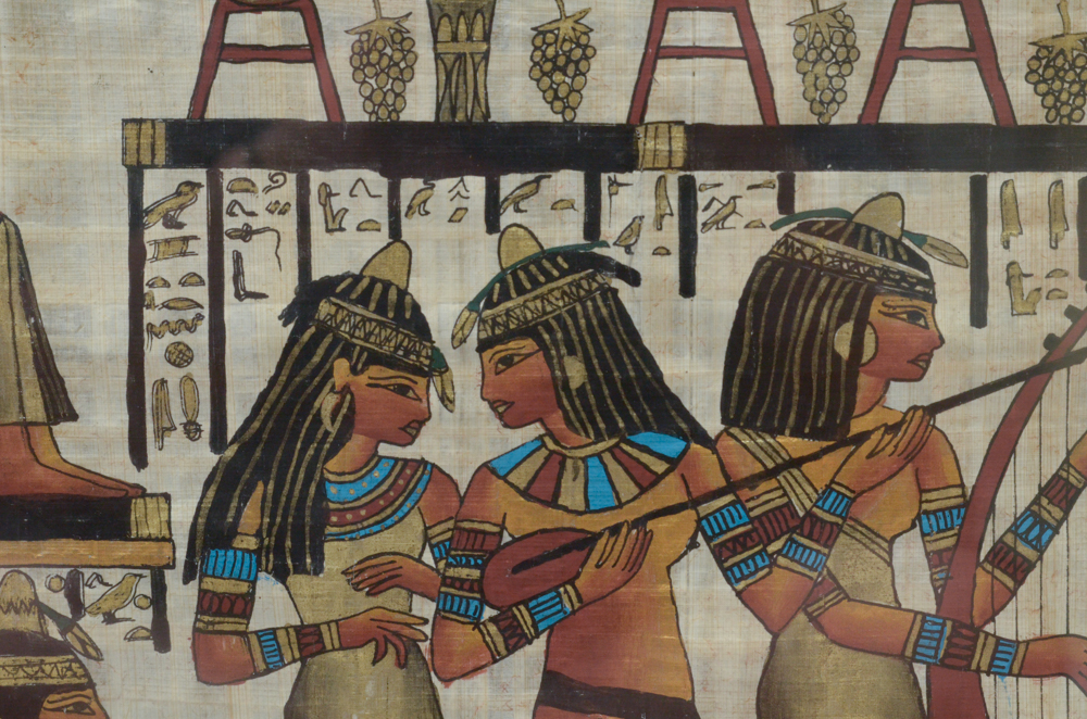 Egyptian Style Gouache on Papyrus Painting
