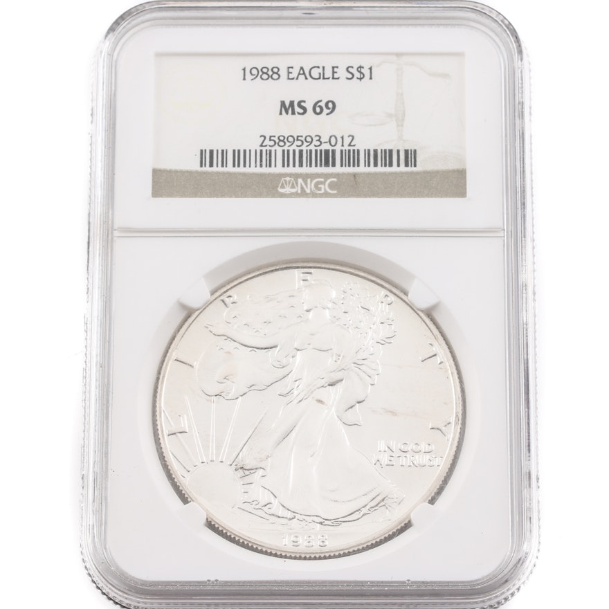 Graded MS 69 (by NGC) 1988 Silver Eagle Dollar