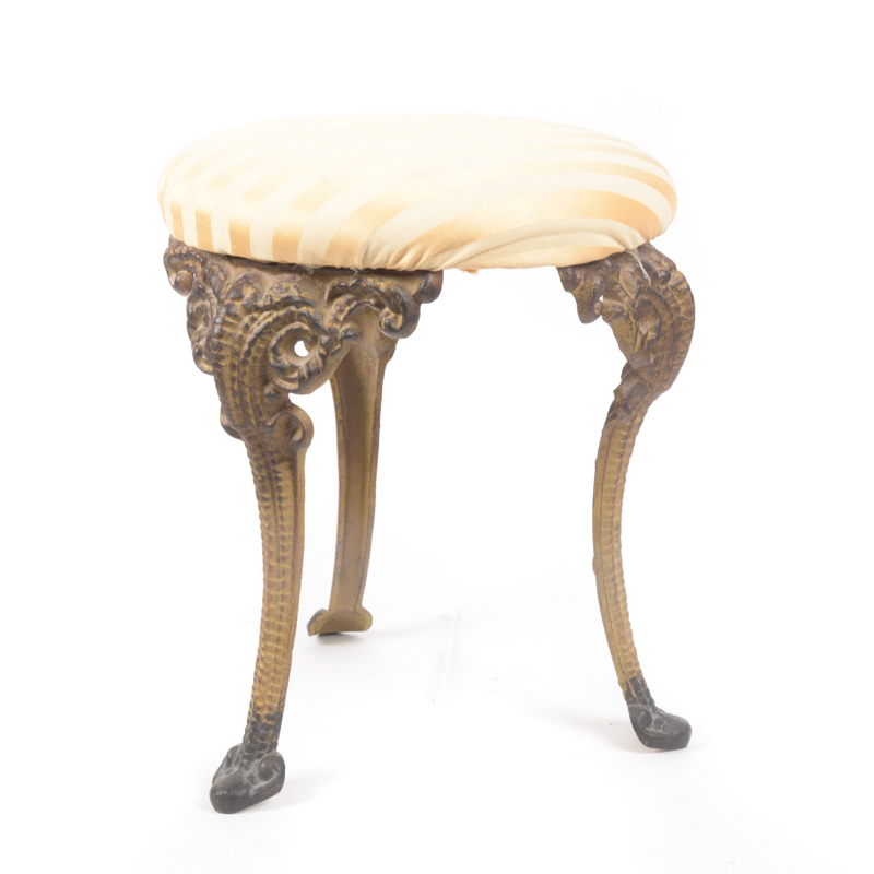 Art Nouveau Style Metal Stool With Cushion Seat