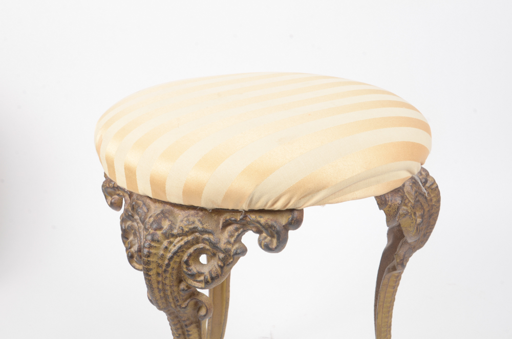 Art Nouveau Style Metal Stool With Cushion Seat