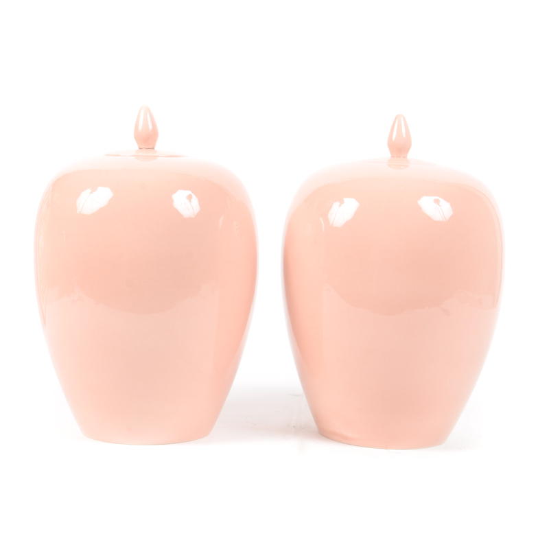 Pair of Pink Ceramic Vintage Urns