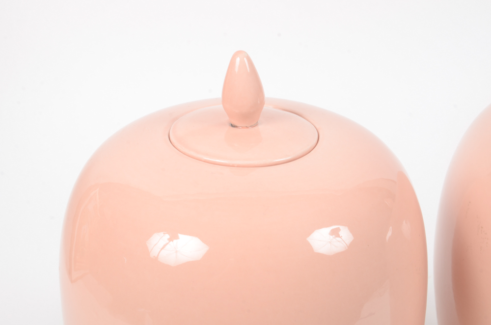 Pair of Pink Ceramic Vintage Urns