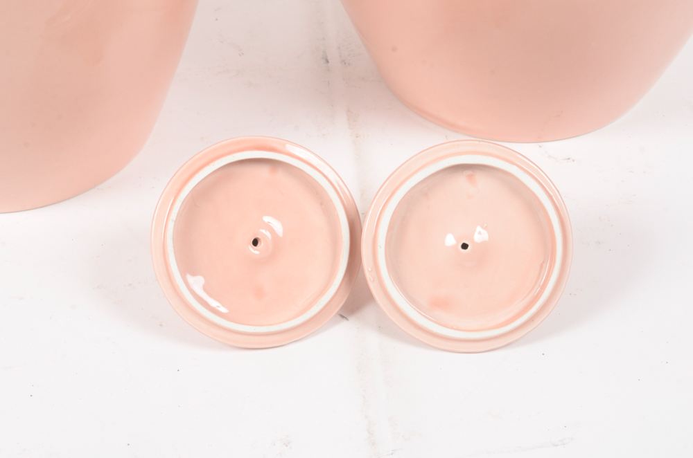 Pair of Pink Ceramic Vintage Urns