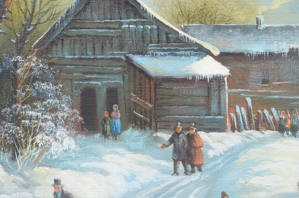 Framed Oil Painting of a Winter Landscape