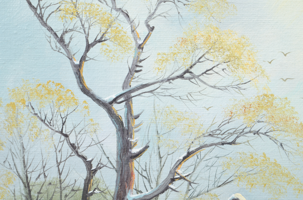 Framed Oil Painting of a Winter Landscape