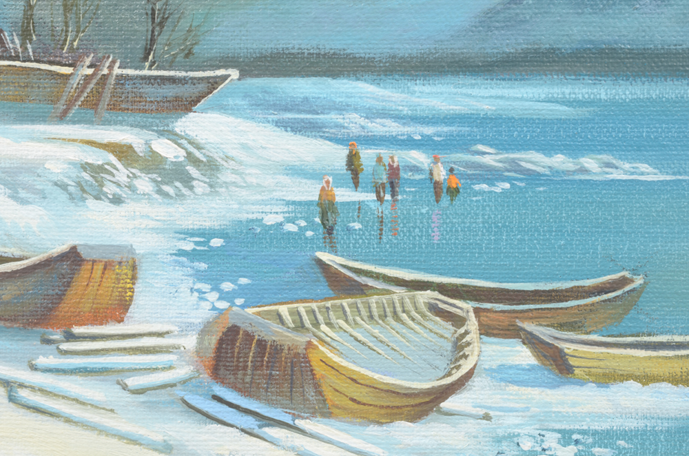 Framed Oil Painting of a Winter Landscape