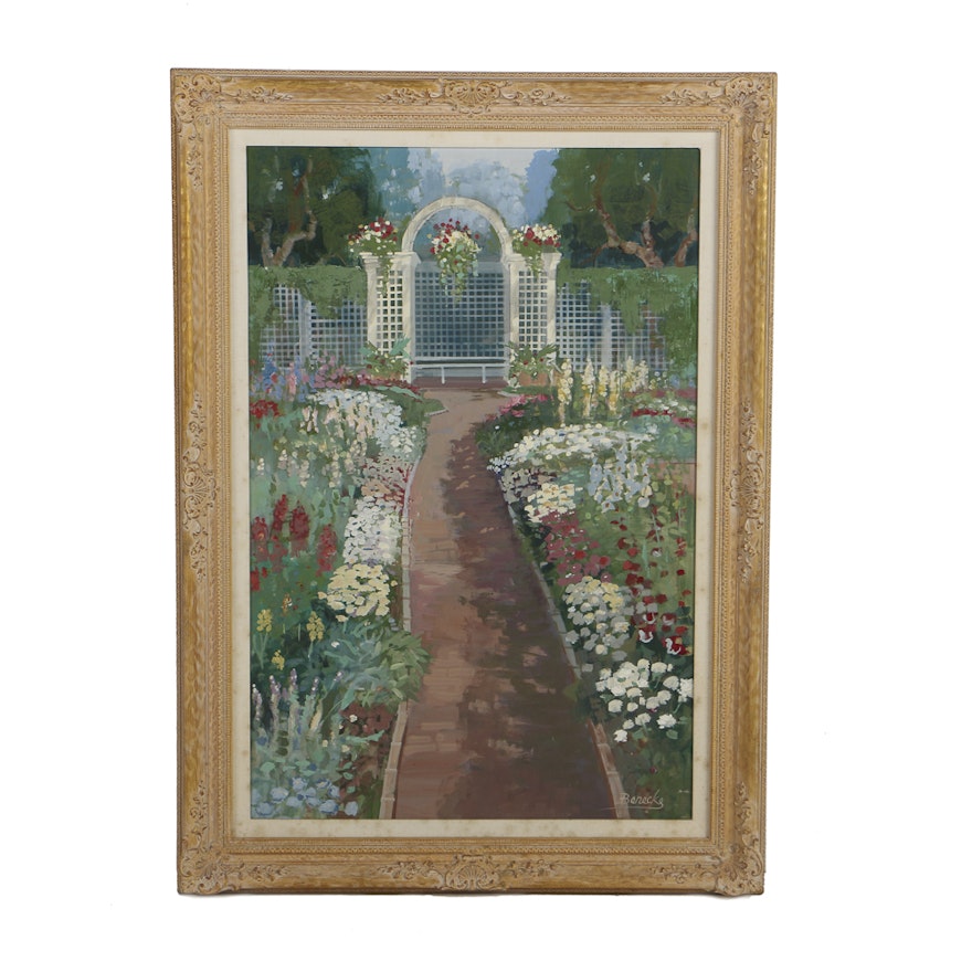 William Benecke Oil Painting on Canvas "A Tranquil Garden"