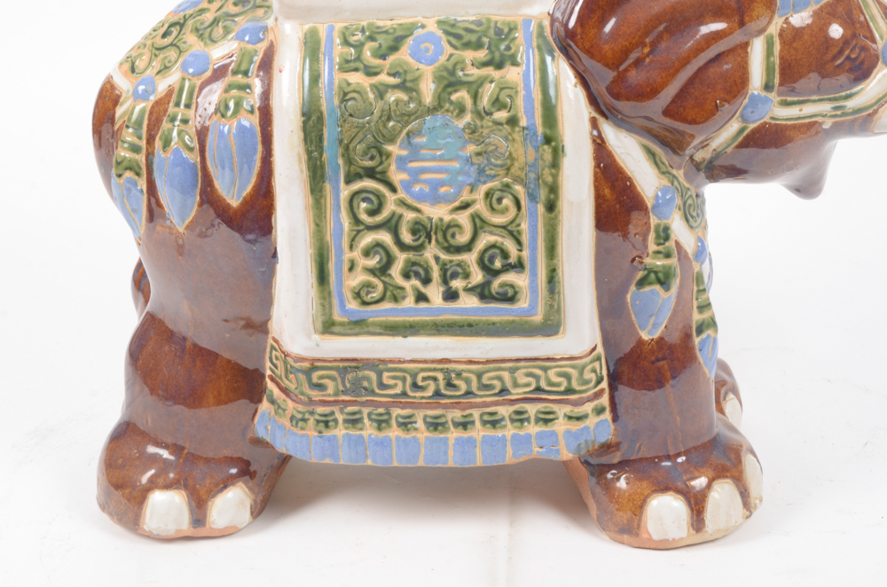Asian Inspired Hand-Painted Ceramic Elephant Stool