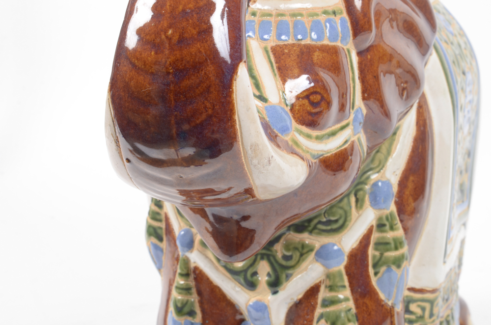 Asian Inspired Hand-Painted Ceramic Elephant Stool