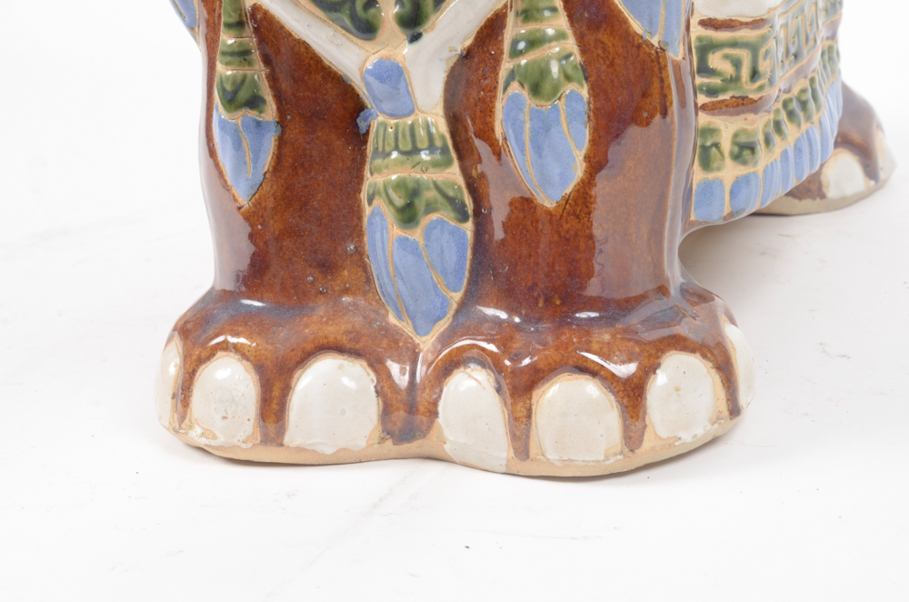 Asian Inspired Hand-Painted Ceramic Elephant Stool