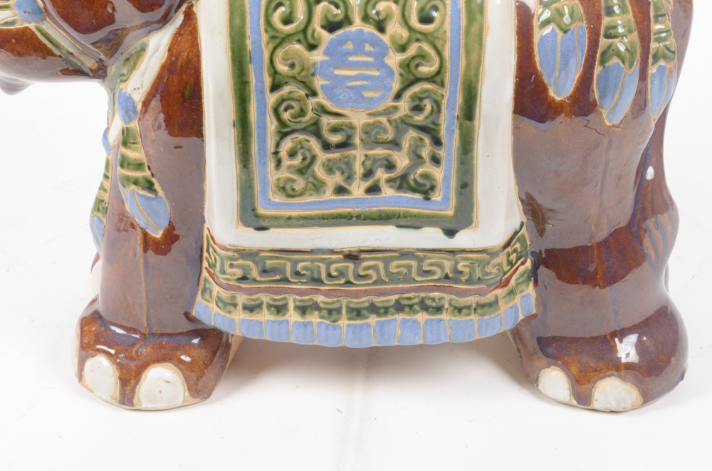 Asian Inspired Hand-Painted Ceramic Elephant Stool