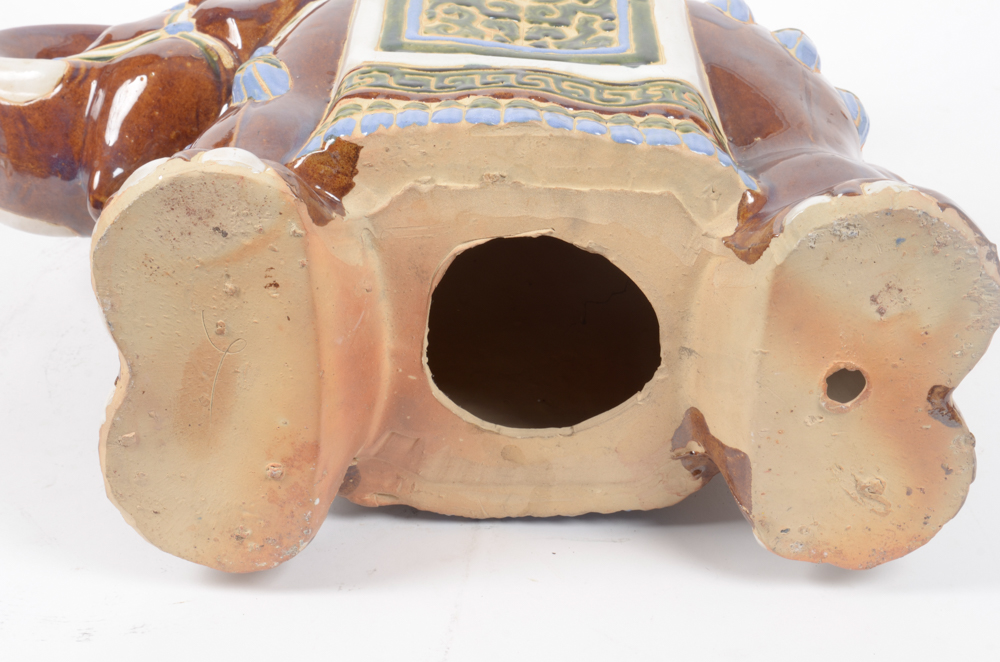 Asian Inspired Hand-Painted Ceramic Elephant Stool