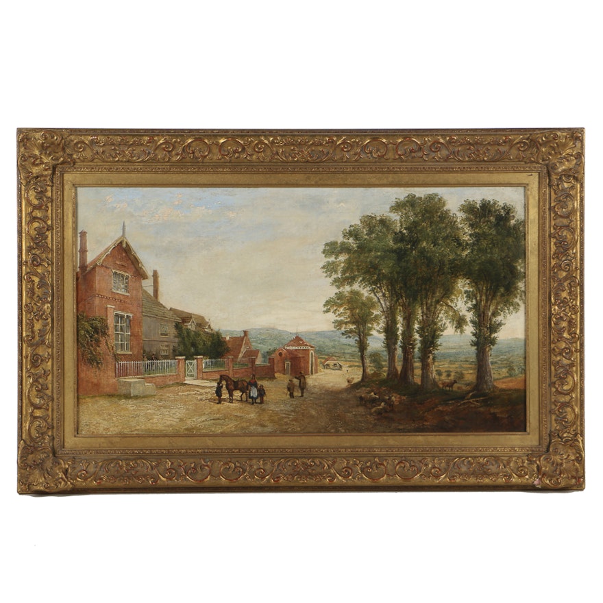 Mid 19th Century Oil Painting on Canvas of Country Estate