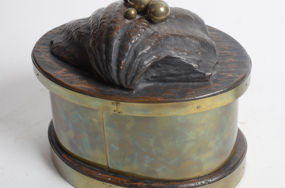 Brass Tone Box With Oyster Shell Lid