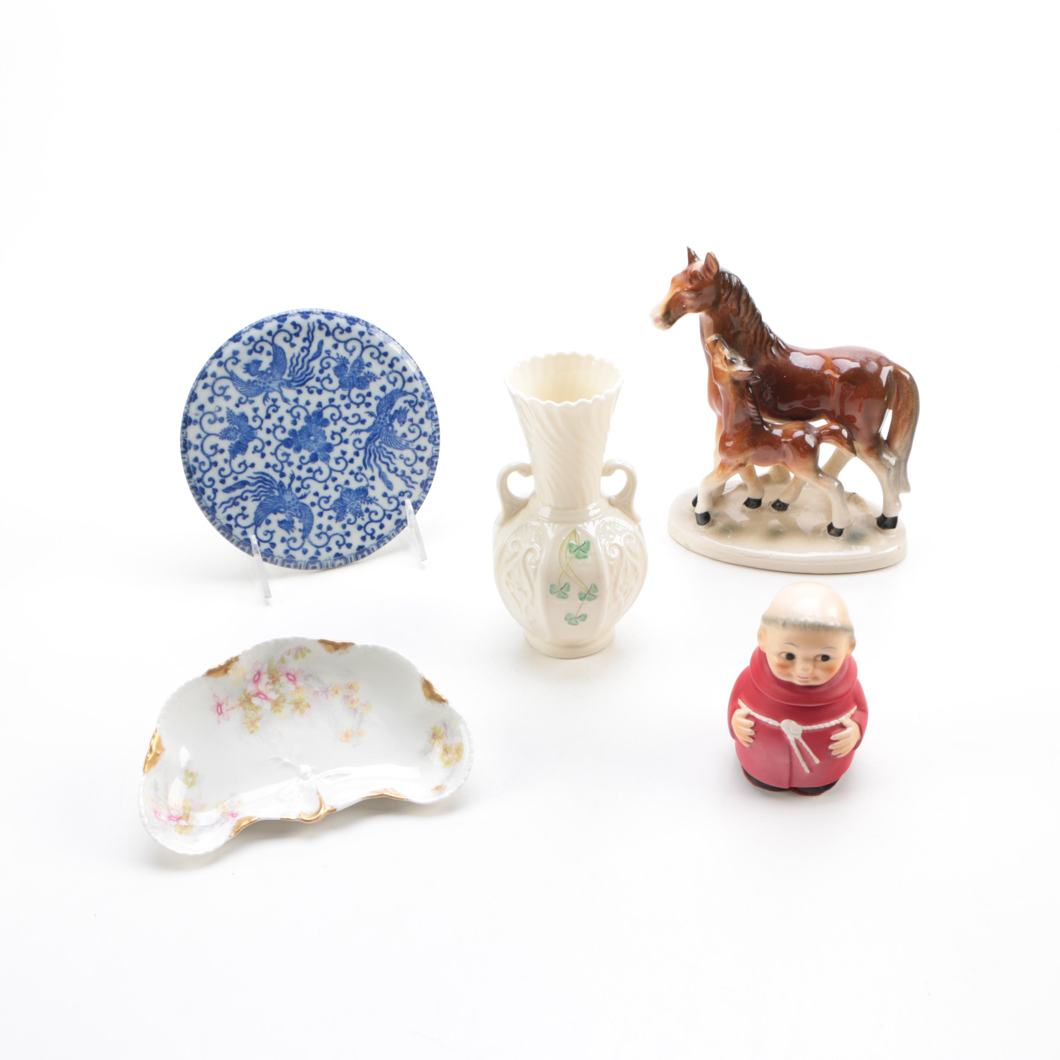 Assorted Ceramic Decor Including Haviland and Belleek